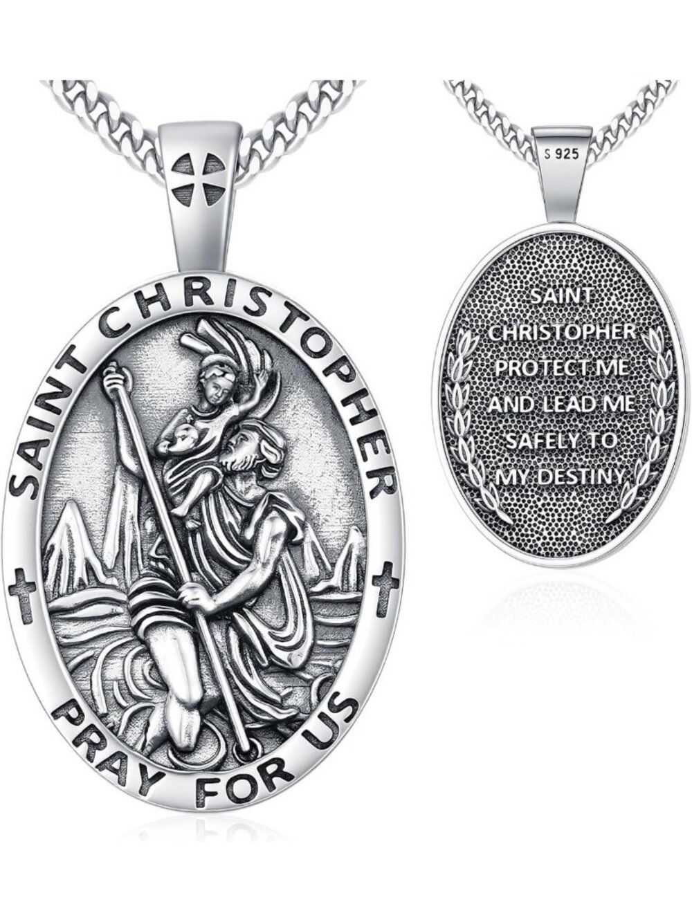 Sterling Silver 925 Patron Saint Necklace | Religious Amulet Jewelry Gift
